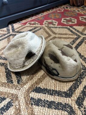 Vintage FUR Fedora Hats-Natural Fur with Dark Spots-possibly seal and beaver
